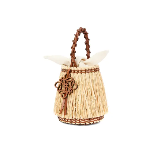 LOEWE Рафия Коровья кожа Корзина Сумка-ведро Сумка через плечо Сумка Маленькая Женская Бежевая