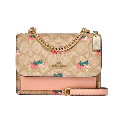 COACH Klare Гладкая кожа с покрытием Холст Сумка через плечо Маленькая Женская Коричневая и Розовая