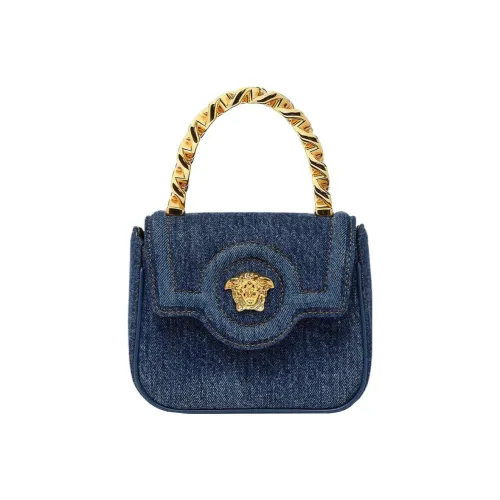 VERSACE La Medusa Телячья кожа Сумка через плечо Сумка Мини Женская Морской синий