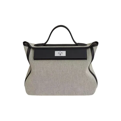 HERMES 24 24 Холст Swift Телячья кожа Сумка Женская Светлый бежевый и Черный