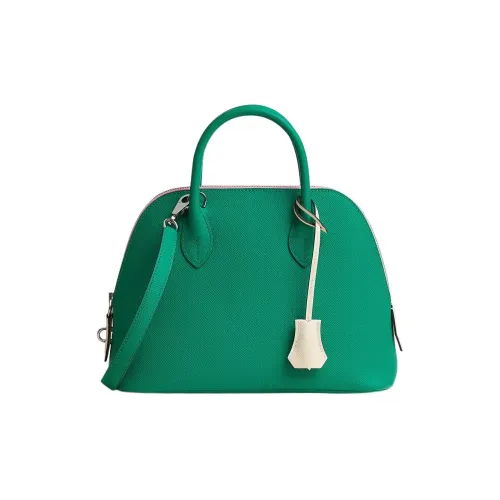 HERMES Bolide Телячья кожа Bowling Bag Сумка через плечо Сумка для женщин Зеленый нефрит Серый белый Мальвовый фиолетовый