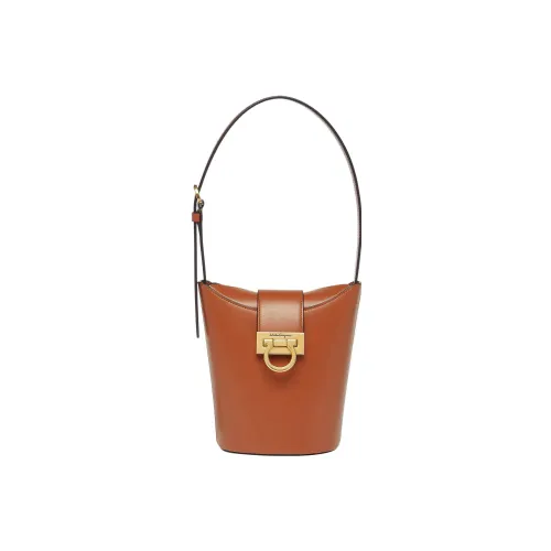 FERRAGAMO Trifolio Корова Кожа Ведро-Формовая Сумка Сумка Плечевая Сумка Женская Коричневая