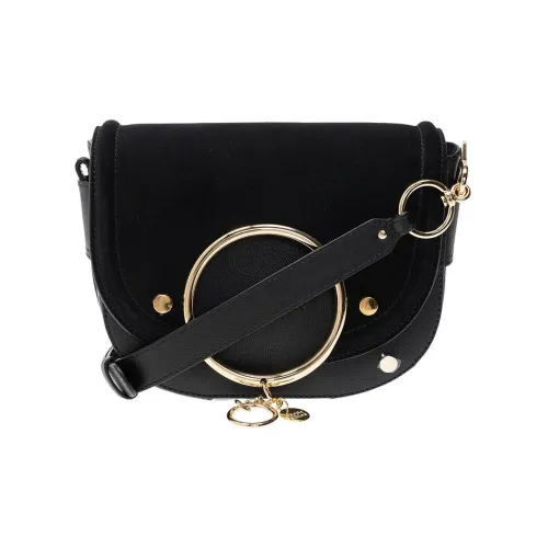 See By Chloe Замша с коровьей кожей Сумка через плечо Сумка на плечо Женская Черная