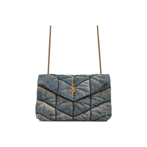 SAINT LAURENT Пуховая джинсовая сумка через плечо мини женская синяя