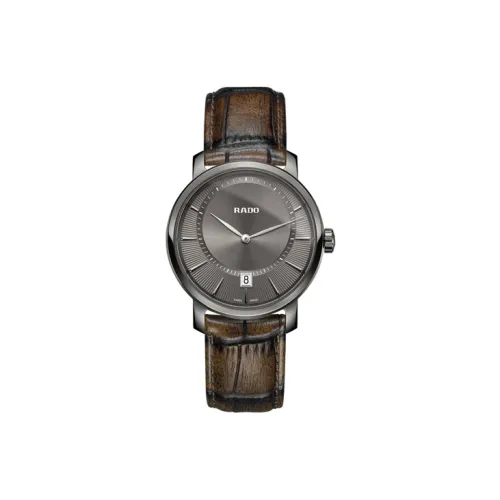RADO DiaMaster Collection Кварцевый механизм Мужские часы Часы 40 мм Коричневый циферблат Часы Керамические Корпус Часы Кожаный ремешок