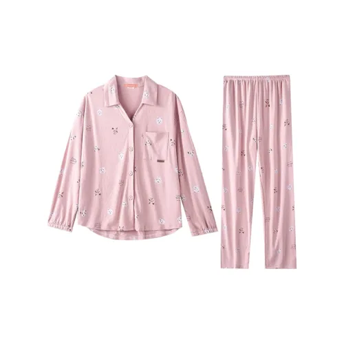 DAMOS·LOVE Хлопок с охлаждающим эффектом Длинный рукав Рубашка Женские Пижамные комплекты