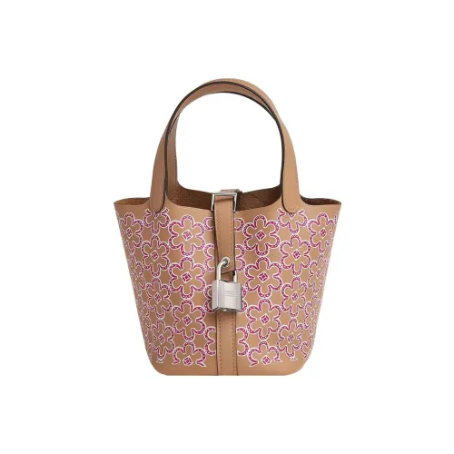 HERMES Picotin Lock Swift Телячья кожа Корзинка-сумка Сумка-ведро Сумка 14 Женская Чайный коричневый Розовый Белый