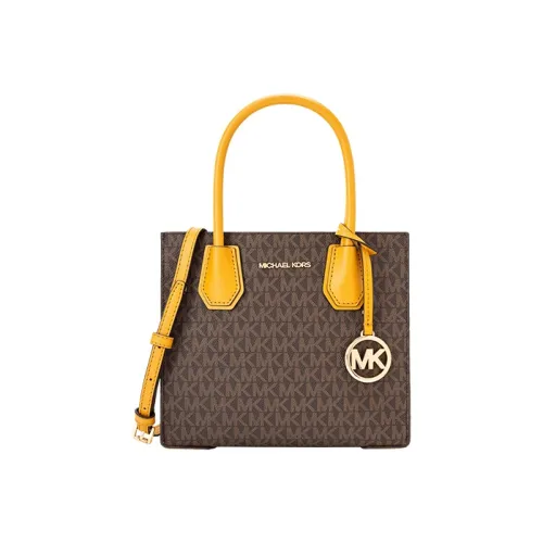 MICHAEL KORS Mercer Коровья кожа Аккордеонная сумка Через плечо Сумка Средний Женская Темно-коричневый Хризантема Желтый