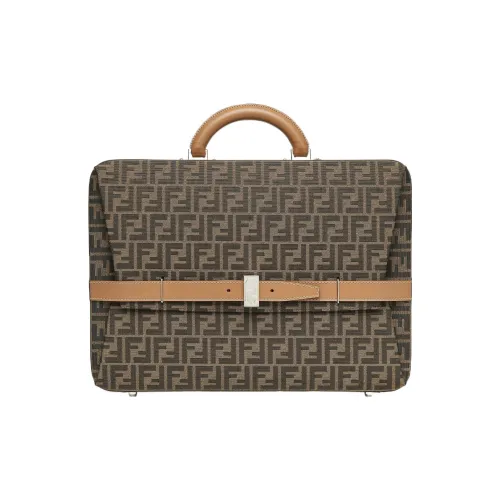 FENDI Ткань с кожаными вставками чемодан сумка мужская коричневая