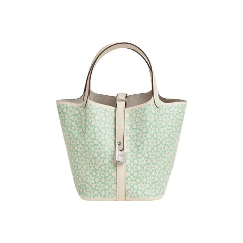 HERMES Picotin Lock Телячья кожа Корзинка-сумка Сумка-ведро Сумка 18 Женская Серый Белый Зеленый Белый