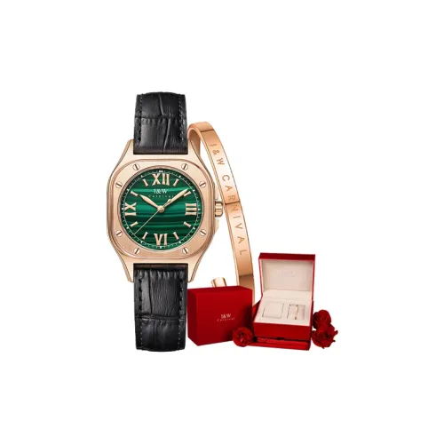 I W CARNIVAL HWGUOJI Кварцевый механизм ремень из натуральной кожи часы с зеленым циферблатом женские