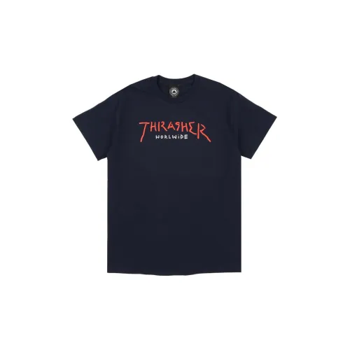 Thrasher SS22 Рукав с оборванным плечом T-рубашка Унисекс Темно-синий Версия для США
