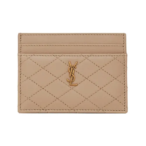 SAINT LAURENT Gaby Lambskin Кожаный держатель для карт для женщин темно-бежевый