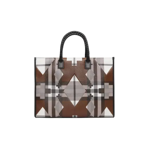 Burberry Хлопок с полиуретаном и коровья кожа тоут сумка сумка для покупок сумка большая мужская темно-коричневый березовый цвет белый