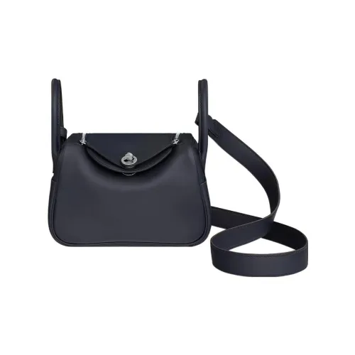 HERMES Lindy Swift Кожа Сумка через плечо Сумка Мини Женские BLEU Индиго