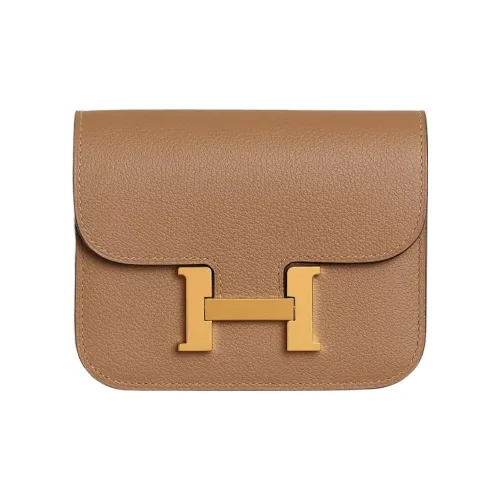 HERMES Evercolor Телячья кожа Держатель для карт кошелек Бананка Стандартный Женский Чайный коричневый Лайм