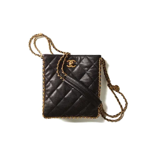 CHANEL С рельефом Тисненый Телячья кожа с Золотой металл Тоут Сумка Сумка для покупок Сумка через плечо Маленький Женские Черный