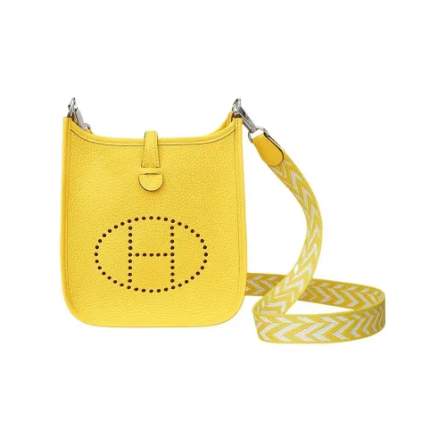 HERMES Evelyne Коровья кожа Сумка через плечо Мини Женская Неаполитанский желтый Лимон Белый