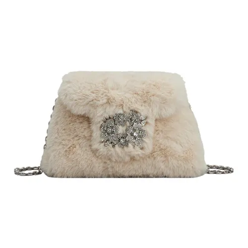 Roger Vivier RV BOUQUET STRASS Искусственный мех Сумка через плечо Сумка на плечо Женская Экрю
