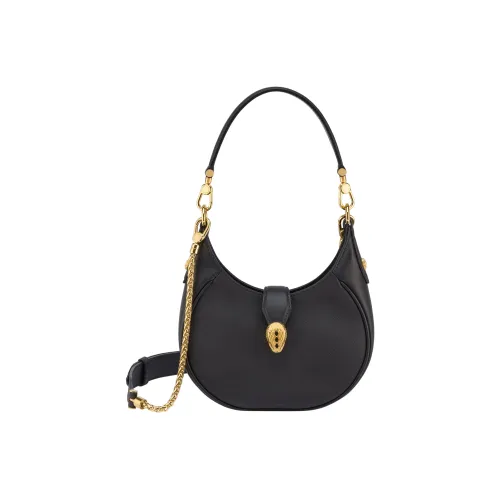 BVLGARI Serpenti Ellipse Рельефная Телячья Кожа Сумка через плечо Сумка Маленькая Женская Черная