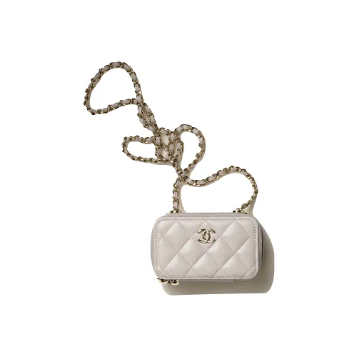 CHANEL Sheepskin Box Bag Makeup Bag Shoulder Bag Small Women's Light Gray CHANEL Овчина Коробка Сумка Косметичка Сумка через плечо Маленькая Женская Светло-Серый