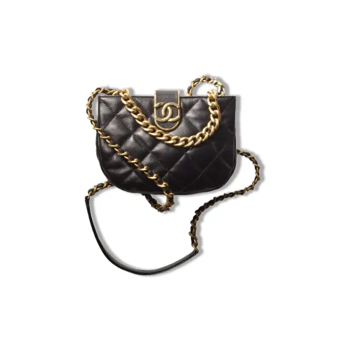 CHANEL Sheepskin Hobo Bag Shoulder Bag Small Women's Black