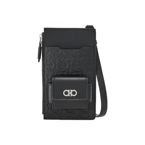 Ferragamo Travel Тисненая кожа Embossed GANCINI Сумка через плечо Чехол для телефона Мужской Черный