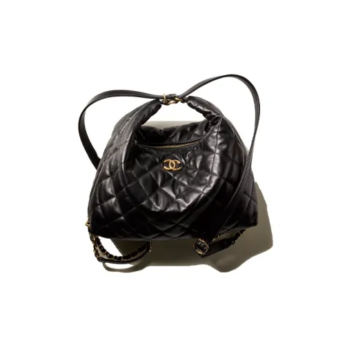 CHANEL 22BFW Sheepskin Metal Hippie Bag Сумка через плечо Экстра-большая Женская Черная