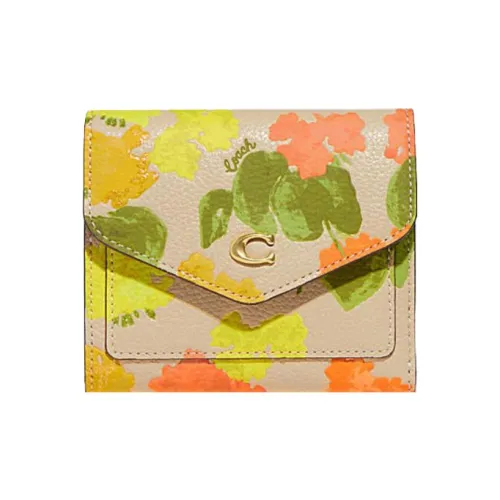 COACH Wyn Галька Коровья кожа Держатель для карт кошелек Маленький Женские Бежевый