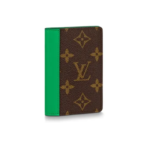 LOUIS VUITTON Покрытый холст с кожаными вставками Кошелек Мужской Коричневый Мятно-зеленый