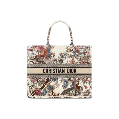 DIOR BookTote Узор Вышивка Тоут Сумка Сумка для покупок Сумка Большая Женская Экрю