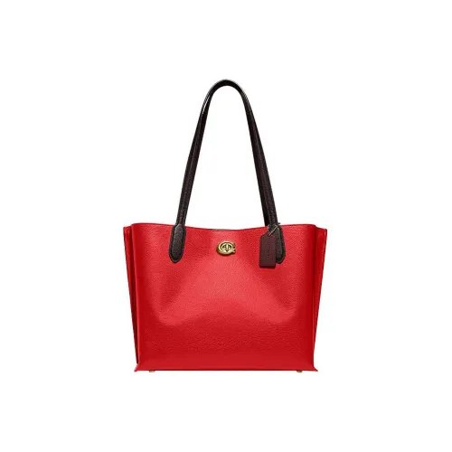 COACH Willow Спилок коровьей кожи Тоут Сумка Сумка для покупок Сумка Сумка через плечо Большая Женская Настоящий красный