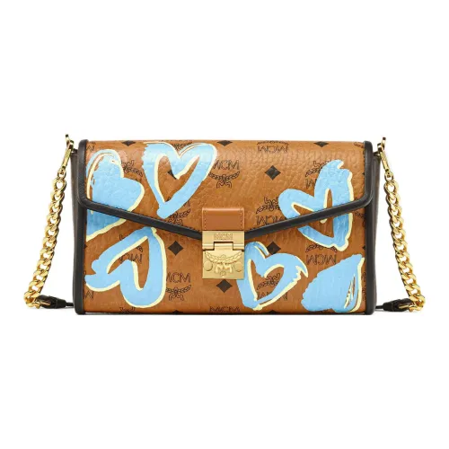 MCM Tracy Visetos Canvas с кожей наппа комбинированные сумки через плечо средний размер женский цвет коньячный коричневый