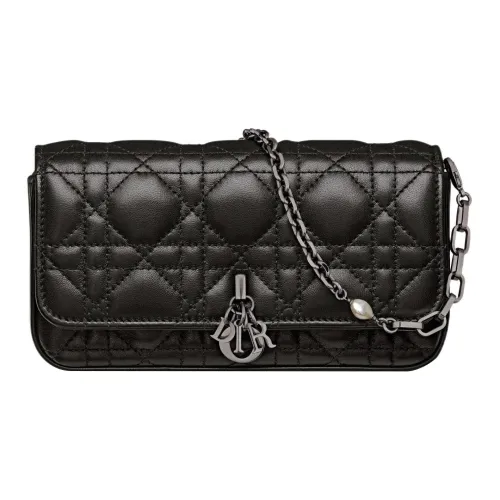DIOR Lady Dior Ткань в Плетеном Узоре Овчина Сумка Lady Dior Ручная Сумка через Плечо Сумка на Плечо Женская Черная