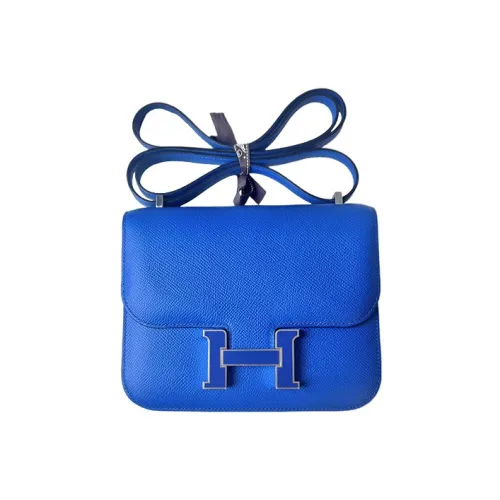 HERMES Constance Эпсом Кожа Сумка через плечо Мини Женский Французский Синий и Сапфировый Синий