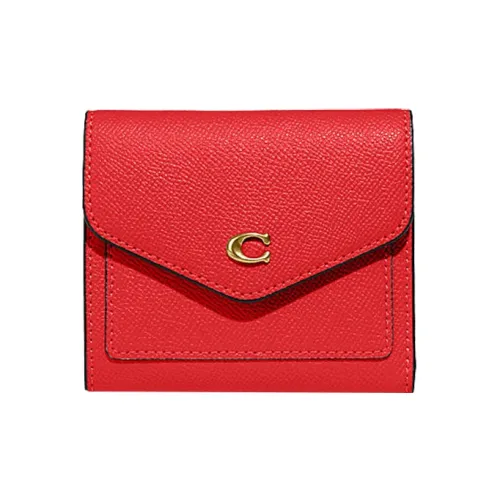 COACH Wyn Крестообразная текстура Коровья кожа Картхолдер Document Wallet Маленький Женские Настоящий красный