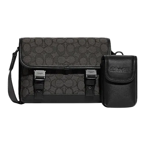 COACH League Монограмма Холст Утончённая Кожа Сумка через плечо Маленькая Мужская Чёрная