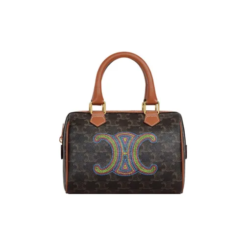 CELINE Triomphe Холст Телячья кожа Бостон Сумка через плечо Сумка Женская Коричневый