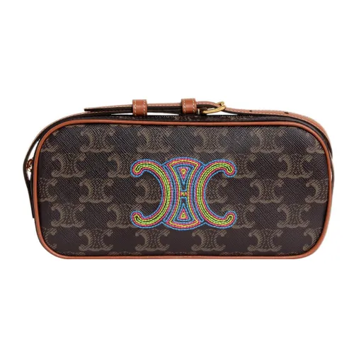 CELINE Triomphe Холст Телячья кожа Camera Сумка Курьерская сумка Сумка через плечо Сумка на плечо Мини Женская Рыжевато-коричневый