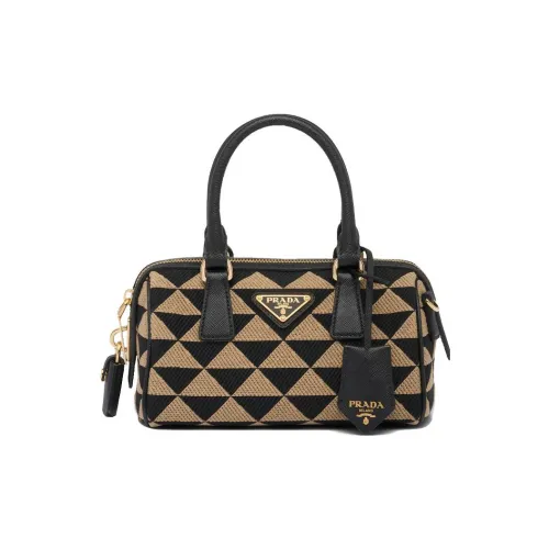 PRADA Вышивка Ткань Через плечо Одно плечо Сумка Обычный Женский Черный Бежевый Желтый