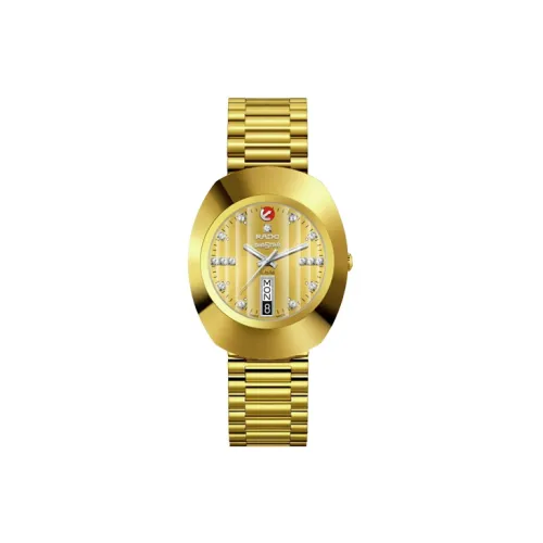 RADO Inaugural Series Кварцевый механизм Унисекс Часы 35 мм Золотой циферблат Корпус из нержавеющей стали Ремешок из нержавеющей стали