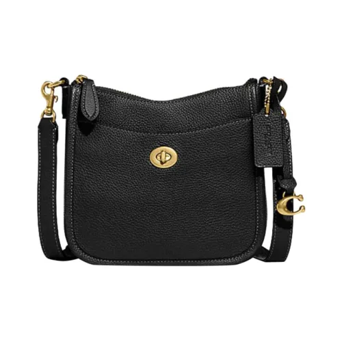 COACH Chaise Полированная текстура гальки коровья кожа сумка через плечо маленькая женская черная