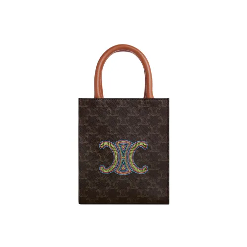 CELINE Triomphe Холст Телячья кожа Тоут Сумка Сумка для покупок Сумка через плечо Сумка Мини Женская Коричневая