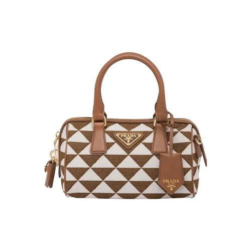 PRADA Saffiano Вышивка Ткань Сумка через плечо Сумка Женская Табак Пудровый Туман Белый