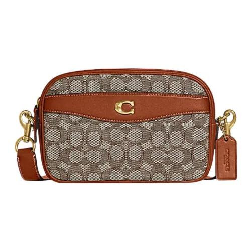 COACH Camera Ткань с коровьей кожей Camera Сумка Сумка через плечо Средняя Женская Коричневая