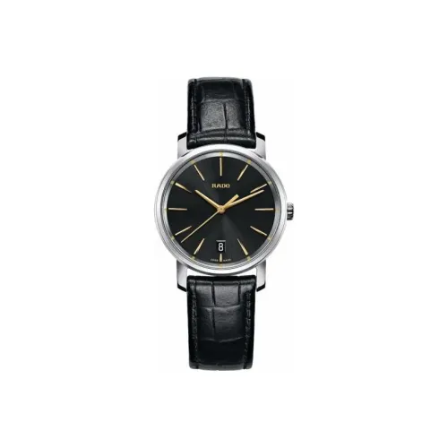RADO DiaMaster Collection Кварцевый механизм Женские часы 33 мм Черный циферблат Стальной корпус Часы Кожаный ремешок
