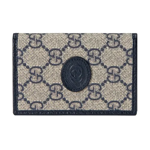 GUCCI Canvas с кожаными вставками Кошелек Держатель для карт Держатель для карт Мужской Бежевый Синий