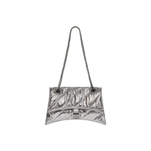 Balenciaga Crush Блестящий Двойной Цепочка Сумка через плечо Сумка на плечо Женская Серебряная