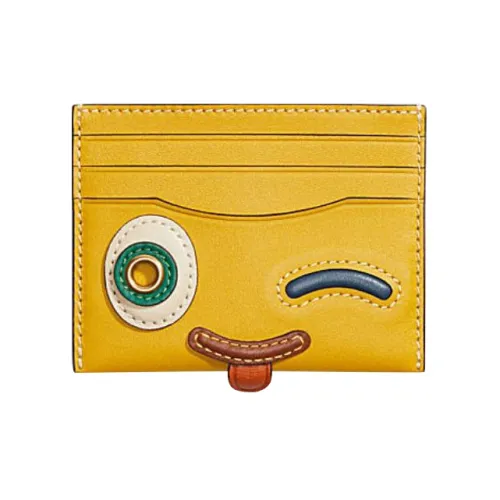 COACH Card Case Коровья кожа Мелочь Кошелек Держатель для карт Мини Женский Канареечный Желтый