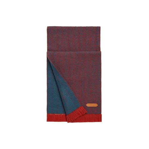 HERMES Кашемир Вязаные шарфы Морской синий/Hermès Красный Унисекс